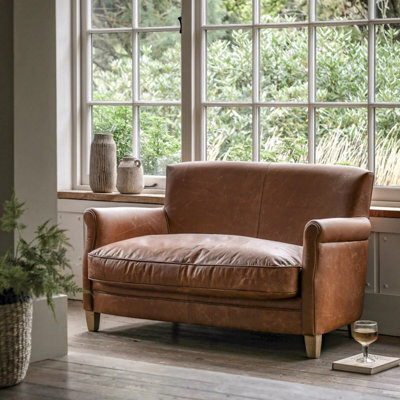 Xample Gallery Mr. Paddington Vintage Brown Leather 2 Seater Sofa With Foam Seat Cushion, Solid Wood Legs, Fully Assembled - image 1