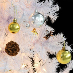 Berkfield Artificial Christmas Tree With Baubles And Leds White 180 Cm - thumbnail 8