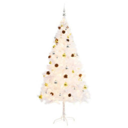 Berkfield Artificial Christmas Tree With Baubles And Leds White 180 Cm - thumbnail 2