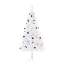 Berkfield Artificial Christmas Tree With Baubles And Leds White 180 Cm - thumbnail 3