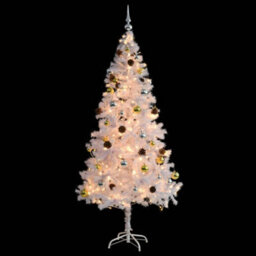 Berkfield Artificial Christmas Tree With Baubles And Leds White 180 Cm - thumbnail 4