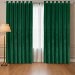 Oxford Homeware Eyelet Velvet Curtains Emerald Green Fully Lined Blackout Thermal Insulated Eyelet Curtains Pair (W)228Cmx(L)228Cm