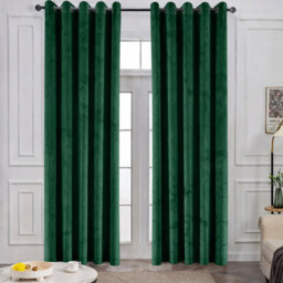 Oxford Homeware Eyelet Velvet Curtains Emerald Green Fully Lined Blackout Thermal Insulated Eyelet Curtains Pair (W)228Cmx(L)228Cm - thumbnail 9