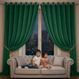 Oxford Homeware Eyelet Velvet Curtains Emerald Green Fully Lined Blackout Thermal Insulated Eyelet Curtains Pair (W)228Cmx(L)228Cm - thumbnail 8