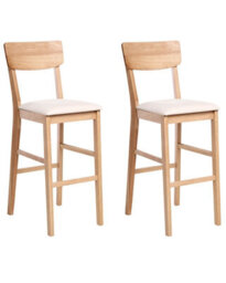 Wyld And Coco Set Of 2 Rubberwood Bar Chairs In Light Oak With Beige Upholstery - 44 X 53 X 113 Cm - thumbnail 3