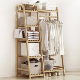Bamboo Garment Coat Clothes Stand Rack Hat Shoe Wooden Hanger Holder Shelf Tidy - thumbnail 4