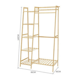 Bamboo Garment Coat Clothes Stand Rack Hat Shoe Wooden Hanger Holder Shelf Tidy - thumbnail 2