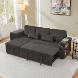 Abrihome Modern L-Shaped Convertible Sofa Bed, 3-In-1 Convertible Sofa Bed With Internal Storage Chaise, Corduroy Fabric, Grey - thumbnail 7