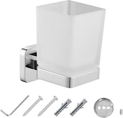 Jassferry Wall Mounted Toothbrush Tumbler Holder Single Frosted Black Glass Square Chrome - image 1