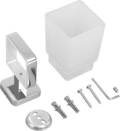 Jassferry Wall Mounted Toothbrush Tumbler Holder Single Frosted Black Glass Square Chrome - thumbnail 4