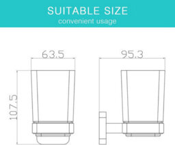 Jassferry Wall Mounted Toothbrush Tumbler Holder Single Frosted Black Glass Square Chrome - thumbnail 2
