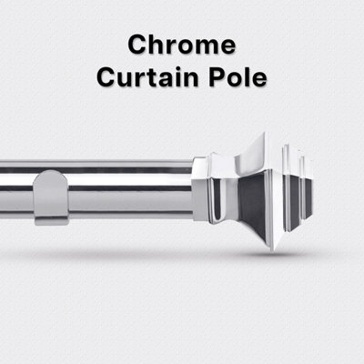 Ameha Curtain Pole 28mm, Chrome Durable Extendable Curtain Rod With Lamp Finials (70- 120 Cm, 28'' - 48'') - image 1