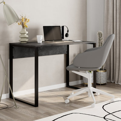 Decortie Inna Modern Work Table Retro Grey With Sturdy Black Metal Legs Particle Board Industrial Desk Width 110Cm