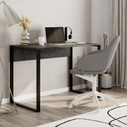 Decortie Inna Modern Work Table Retro Grey With Sturdy Black Metal Legs Particle Board Industrial Desk Width 110Cm - thumbnail 1