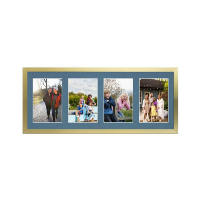 AK Frames 50X20Cm Gold Sleek Multi Photo Frame With Pompadour Mount - Holds 4 Apertures (4X) 6X4 Photos - image 1