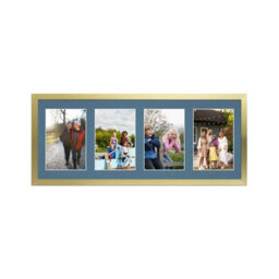 AK Frames 50X20Cm Gold Sleek Multi Photo Frame With Pompadour Mount - Holds 4 Apertures (4X) 6X4 Photos - thumbnail 1