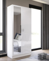 Harmin Mirrored White High Gloss Bedroom Furniture Set - Wardrobe, Chest & Bedside - thumbnail 8