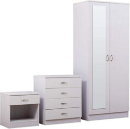 Harmin Mirrored White High Gloss Bedroom Furniture Set - Wardrobe, Chest & Bedside - thumbnail 4