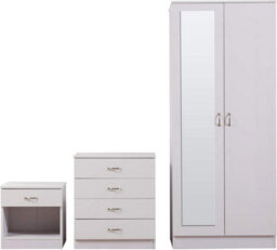 Harmin Mirrored White High Gloss Bedroom Furniture Set - Wardrobe, Chest & Bedside - thumbnail 5
