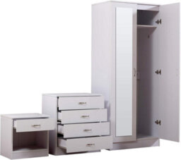 Harmin Mirrored White High Gloss Bedroom Furniture Set - Wardrobe, Chest & Bedside - thumbnail 7