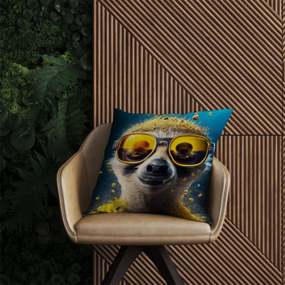 Warren Reed Designer Meerkat With Golden Glasses Splashart Outdoor Cushion 60Cm X 60Cm