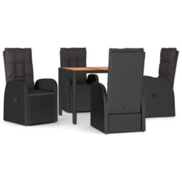 Berkfield 5 Piece Garden Dining Set Black Poly Rattan&solid Wood Acacia - thumbnail 2
