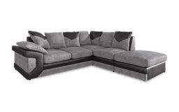 Dino Large Black & Grey L Shaped Corner Sofa With Footstool Right Hand Facing 5 Seater Fabric Sofa - thumbnail 1
