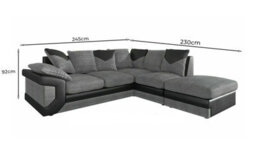 Dino Large Black & Grey L Shaped Corner Sofa With Footstool Right Hand Facing 5 Seater Fabric Sofa - thumbnail 3