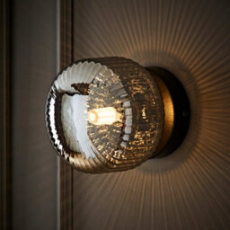 Valuelights Calpe Brushed Matte Black Flush Wall Light With Ribbed Smoked Shade - thumbnail 1