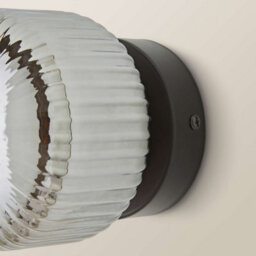 Valuelights Calpe Brushed Matte Black Flush Wall Light With Ribbed Smoked Shade - thumbnail 4