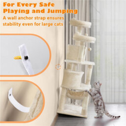 Yaheetech Beige 158Cm Multi Level Cat Tree Large Cat Tower W/condo And Hammock - thumbnail 9