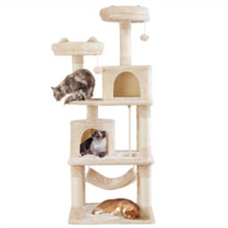 Yaheetech Beige 158Cm Multi Level Cat Tree Large Cat Tower W/condo And Hammock - thumbnail 2