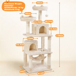 Yaheetech Beige 158Cm Multi Level Cat Tree Large Cat Tower W/condo And Hammock - thumbnail 3
