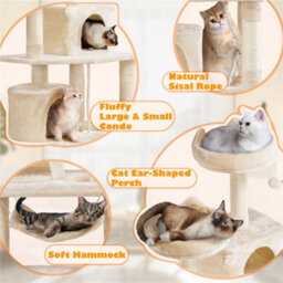 Yaheetech Beige 158Cm Multi Level Cat Tree Large Cat Tower W/condo And Hammock - thumbnail 4