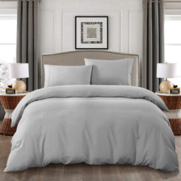 Ameha Plain 3-Piece Duvet Silver Quilt Cover Breathable Microfiber Reversible King Set With Pillowcase 230 X 220 Cm - thumbnail 9