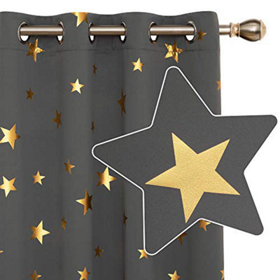 Deconovo Blackout Curtains Eyelet Curtains Gold Star Foil Pirinted Curtains For Windows, 52 X 72 Inch(W X L), Light Grey, 2 Panels - image 1