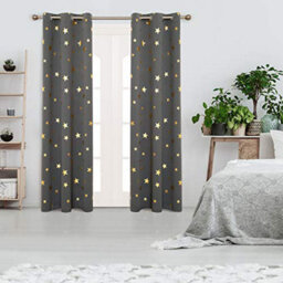 Deconovo Blackout Curtains Eyelet Curtains Gold Star Foil Pirinted Curtains For Windows, 52 X 72 Inch(W X L), Light Grey, 2 Panels - thumbnail 2