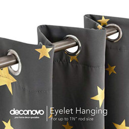 Deconovo Blackout Curtains Eyelet Curtains Gold Star Foil Pirinted Curtains For Windows, 52 X 72 Inch(W X L), Light Grey, 2 Panels - thumbnail 3