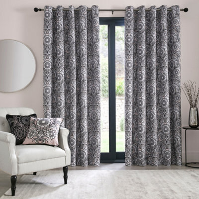 Laurence Llewelyn-Bowen Romilly Floral Jacquard Natural Pair Of Blackout Eyelet Curtains - image 1