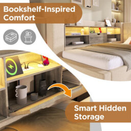 Abrihome Beige Linen Single Daybed With Storage, Usb-C Charging & Pull-Out Trundle, 90X190Cm - thumbnail 4