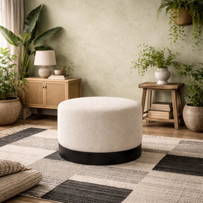 Wyld Haus Kalua Large Ivory Boucle Stool Matt Black Base - image 1