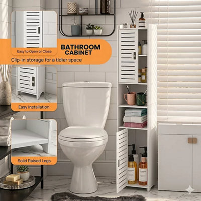 Tall Bathroom Storage Cabinet 5 Tier Pvc Waterproof Organiser 2 Door Narrow Space Saving Floor Cabinet 116X20X20Cm White Easy Asse - image 1