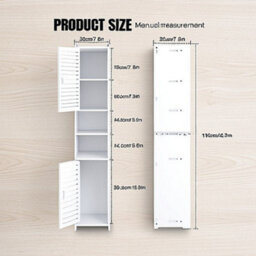 Tall Bathroom Storage Cabinet 5 Tier Pvc Waterproof Organiser 2 Door Narrow Space Saving Floor Cabinet 116X20X20Cm White Easy Asse - thumbnail 2