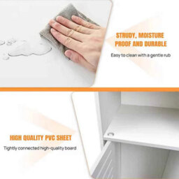 Tall Bathroom Storage Cabinet 5 Tier Pvc Waterproof Organiser 2 Door Narrow Space Saving Floor Cabinet 116X20X20Cm White Easy Asse - thumbnail 5