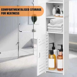 Tall Bathroom Storage Cabinet 5 Tier Pvc Waterproof Organiser 2 Door Narrow Space Saving Floor Cabinet 116X20X20Cm White Easy Asse - thumbnail 6