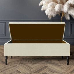 90Cm Paris Plain Ottoman Storage Bench -Naples Shoes Bench With Black Turned Wooden Legs - Cream Upholstery Storage Footstool - thumbnail 2
