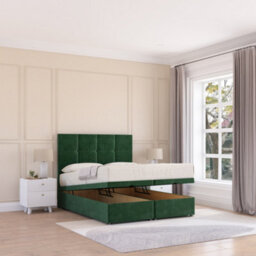 Sloomy Jasmine End Lift Ottoman Bed 5Ft With Sprung Memory Mattress - Emerald Plush & Headboard- King - thumbnail 1
