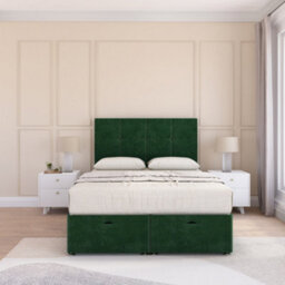 Sloomy Jasmine End Lift Ottoman Bed 5Ft With Sprung Memory Mattress - Emerald Plush & Headboard- King - thumbnail 3