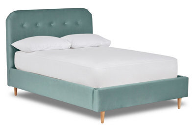 Divan Base Direct Celestia Contemporary Button Backed Fabric Bed Base Only 6Ft Super King- Verlour Sky Blue - image 1