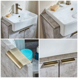 Homestylestore 550mm Concrete Grey Floorstanding Bathroom Vanity Unit And Aged Gold Finger Pull Handle - thumbnail 2